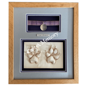 two paw prints and collar in frame