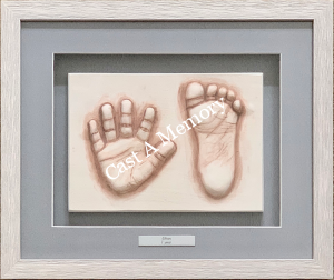 Framed single clay baby hand and foot impression