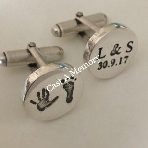 baby hand and foot prints on cufflinks