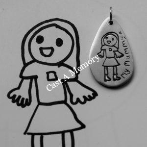 Childs drawing on a silver charm - personlaised jewllery